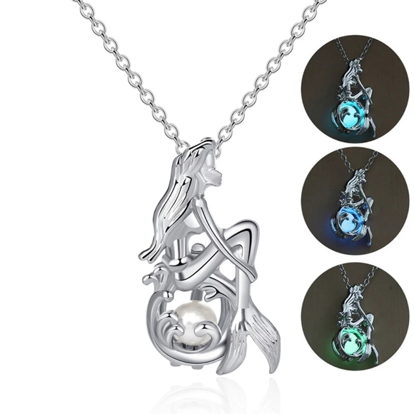 Glowing Mermaid Women Pendant Necklace 3 Colors Lu - Picture 1 of 3